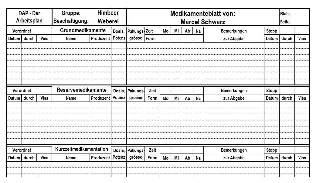 Ein Auschnitt aus einer von mir erstellten Bewohnerdokumetation