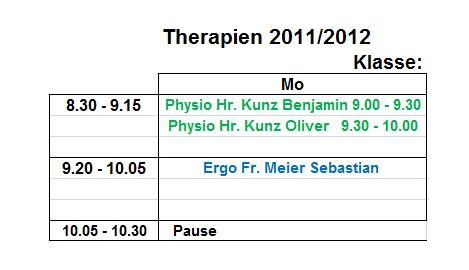 Ein Auschnitt aus einem Therapeutenplan 