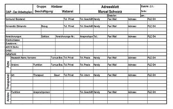 Ausschnitte aus einer von mir entwickelten Betreutendokumentation: Adressblatt